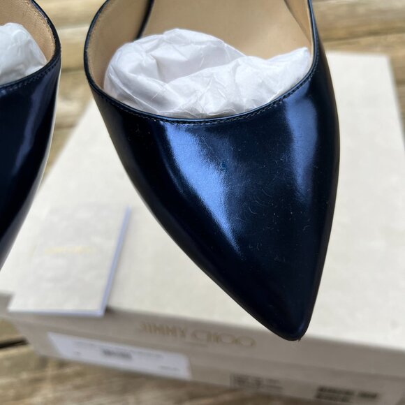 Jimmy Choo Lucy 100 Heels Metallic Denim Mirror Leather – Size 39.5 - Picture 7 of 10